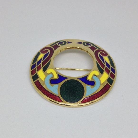 Vtg Celtic Enamel Open Circle Brooch Cloak Pin - Picture 1 of 5